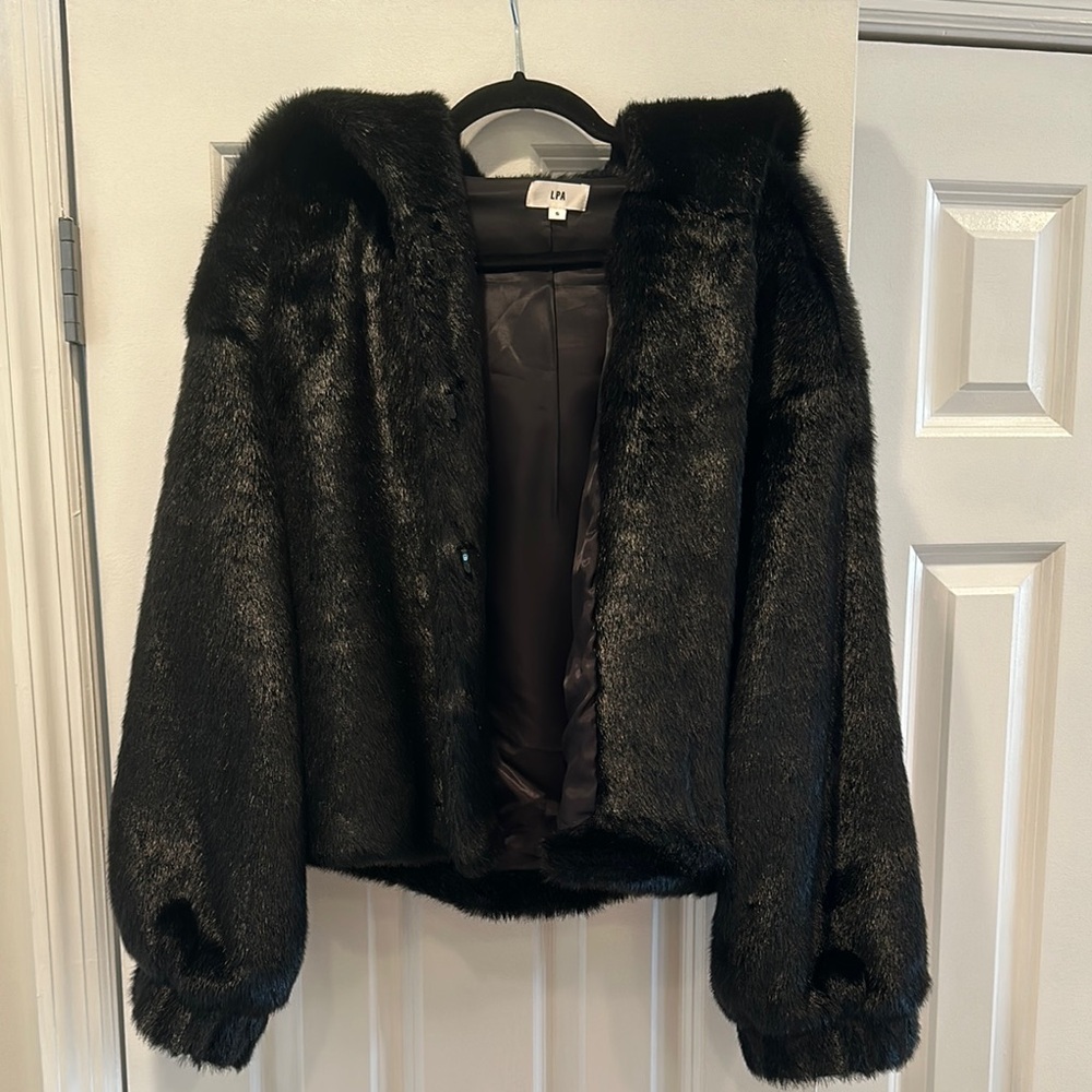 LPA Faux Fur Jacket with Hood and Pockets